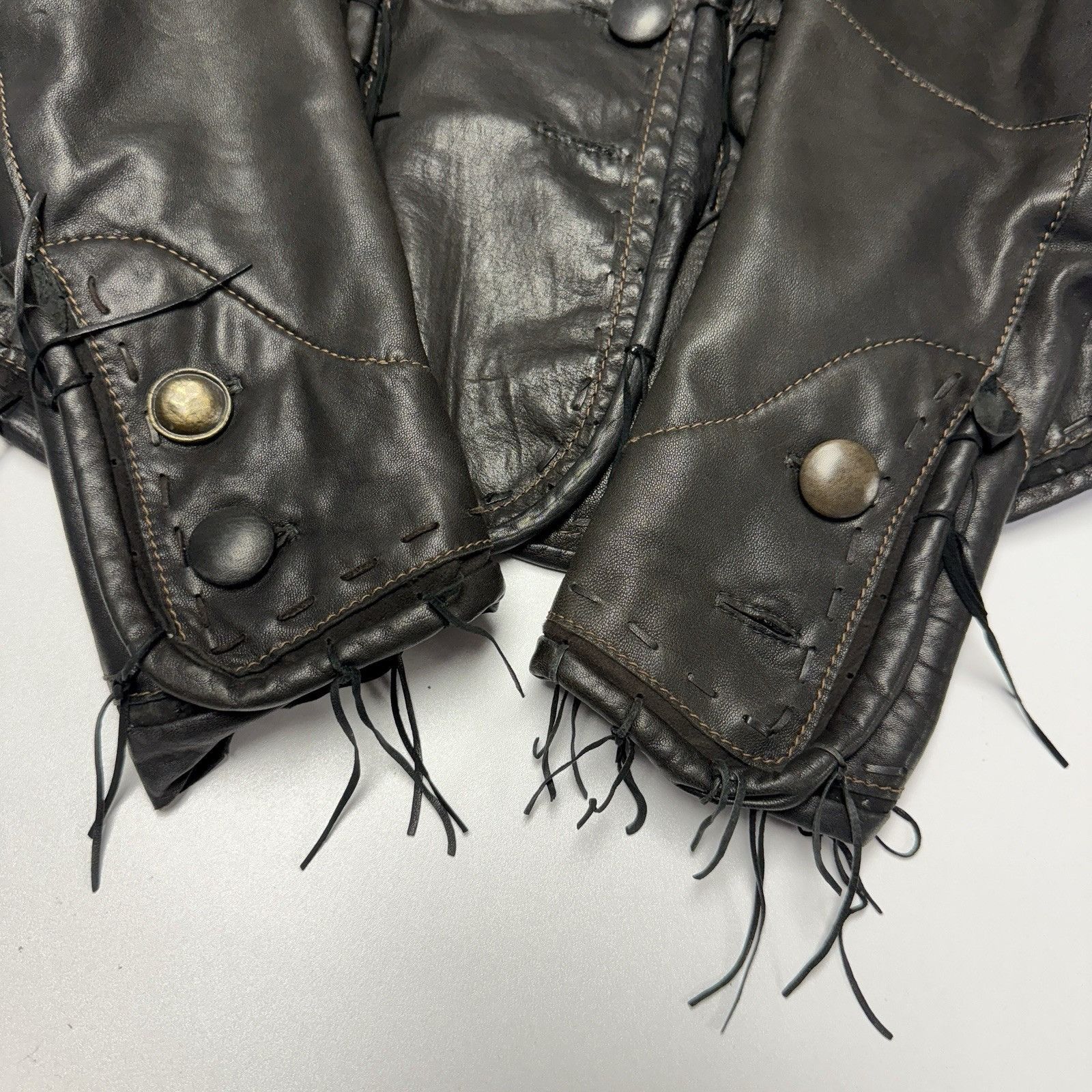 Vintage Burns 1876 Womens Leather Jacket Black Fringe Western Biker Size M / US 6-8 / IT 42-44 - 7 Thumbnail