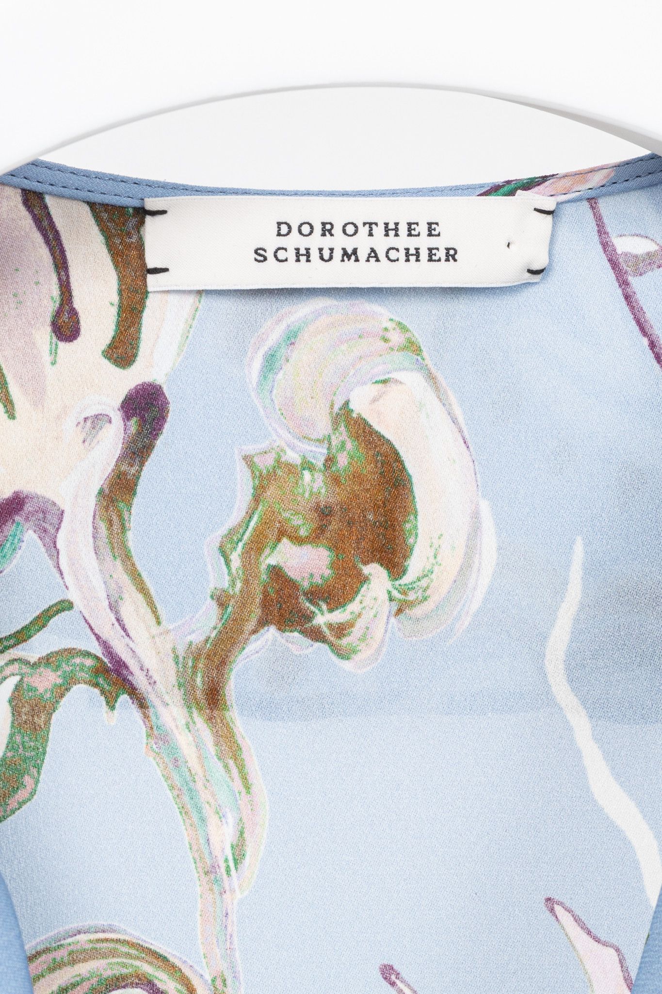 DOROTHEE SCHUMACHER Dorothee Schumacher Floral Twist Blue Silk Ruffle Blouse Size XS / US 0-2 / IT 36-38 - 4 Thumbnail