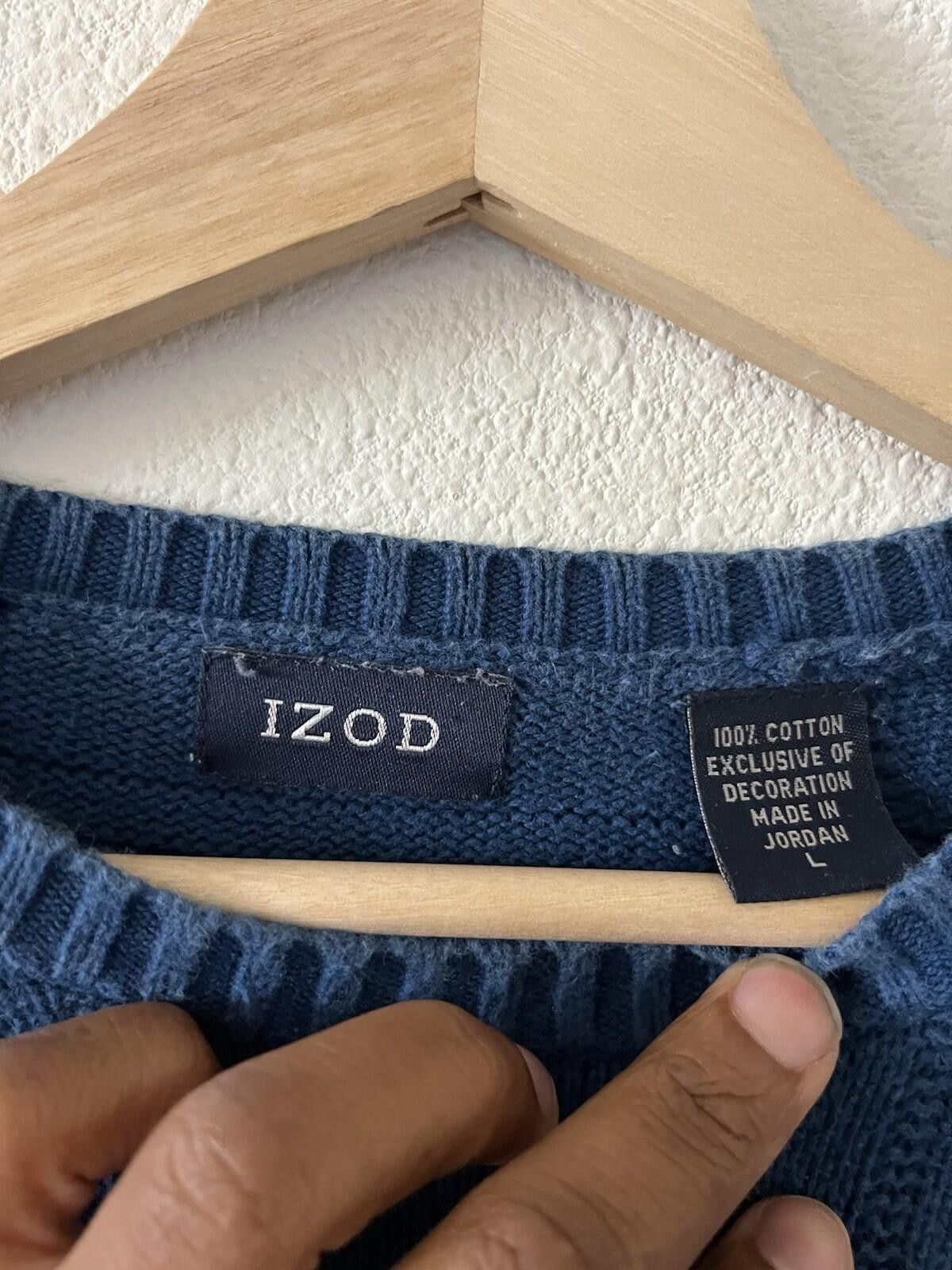 Izod IZOD Vintage Blue Cotton Grid Crewneck Sweater L Size US L / EU 52-54 / 3 - 3 Thumbnail