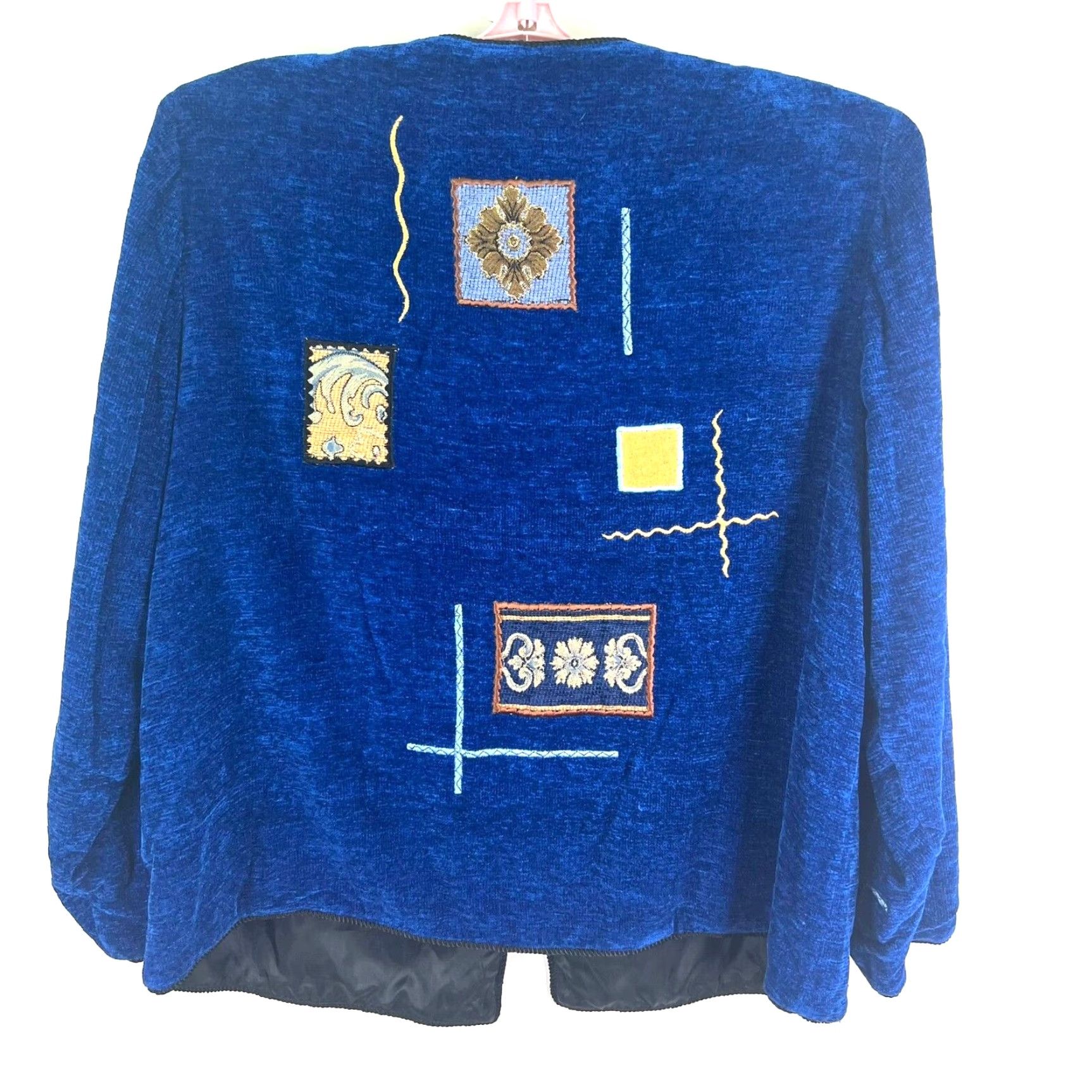Vintage VINTAGE Indigo Moon Alex Kim Art Blazer 1X Blue Geometric Beaded Embroidered Kimono Collarless Oversized Lined Mid-Length Art Womens Size XL / US 12-14 / IT 48-50 - 5 Thumbnail