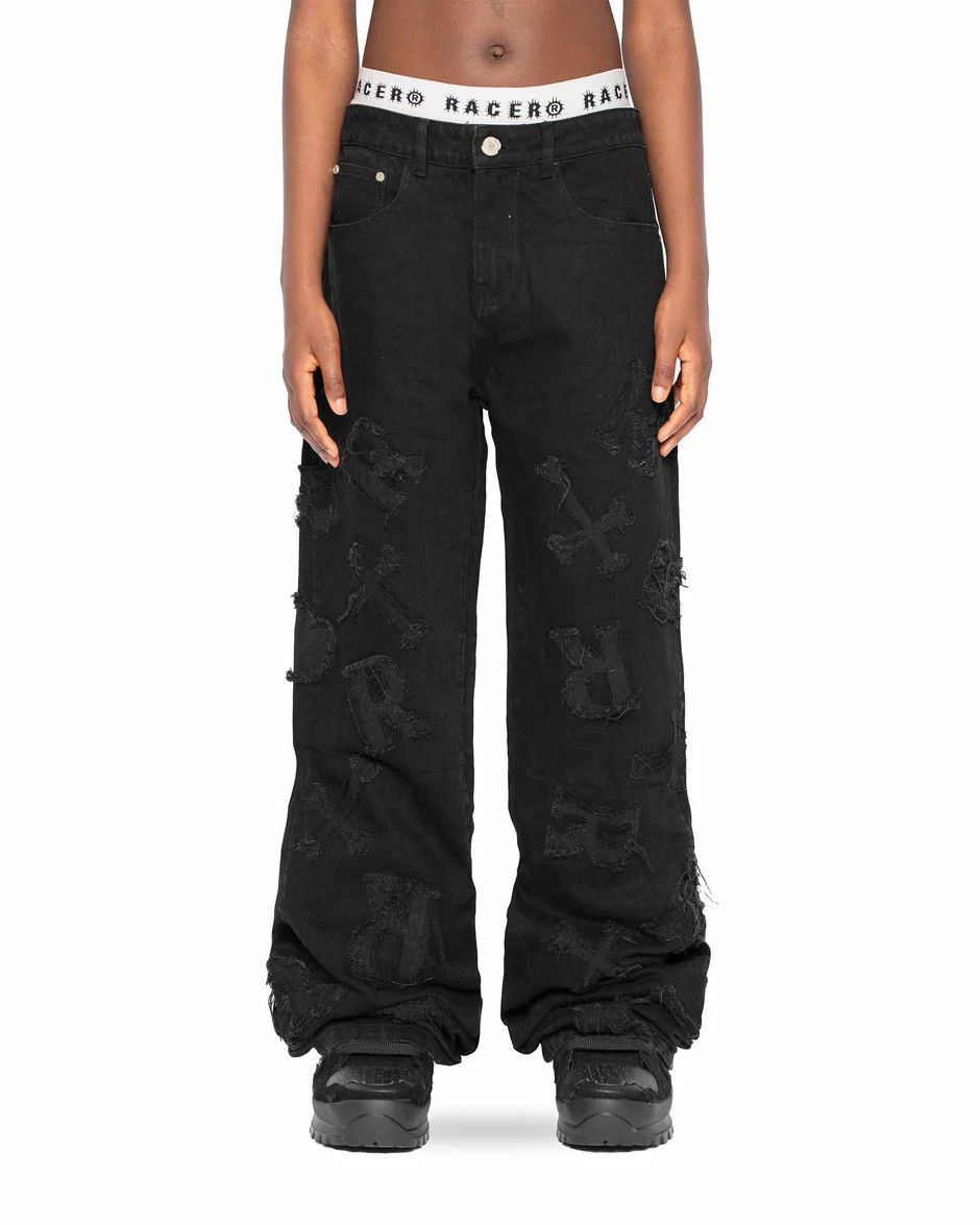Racer Worldwide Racer Worldwide Washed Black Patch Crucifix Heavy Jeans Size US 28 / EU 44 - 3 Thumbnail