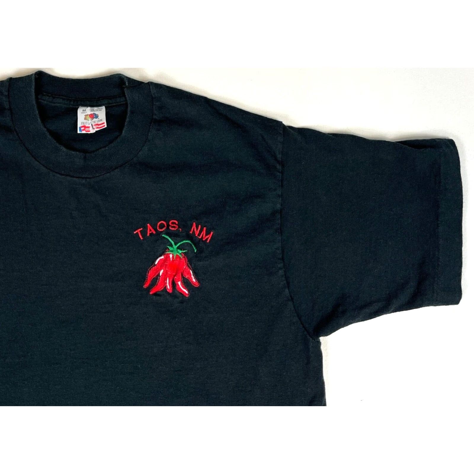 Fruit Of The Loom VINTAGE Fruit of the Loom T-Shirt Unisex Adults M Black 90s Taos New Mexico Embroidered Made in USA 100% Cotton Mens Women Size US M / EU 48-50 / 2 - 4 Thumbnail
