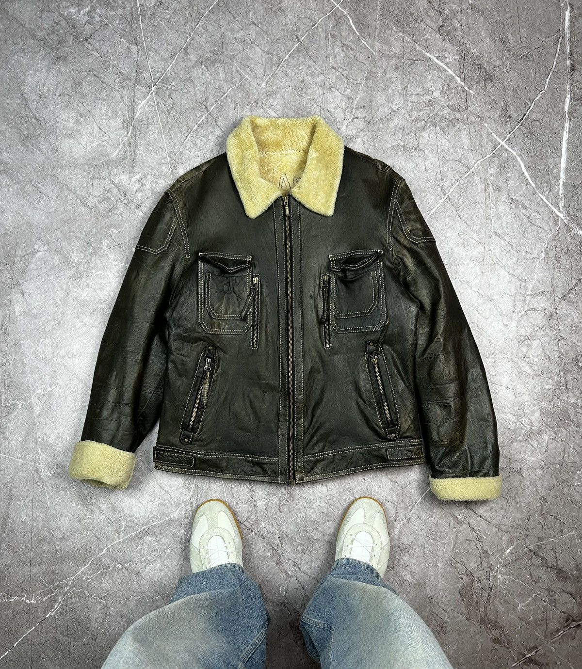 Vintage Leather Jacket faded crazy y2k Size US M / EU 48-50 / 2 - 3 Thumbnail