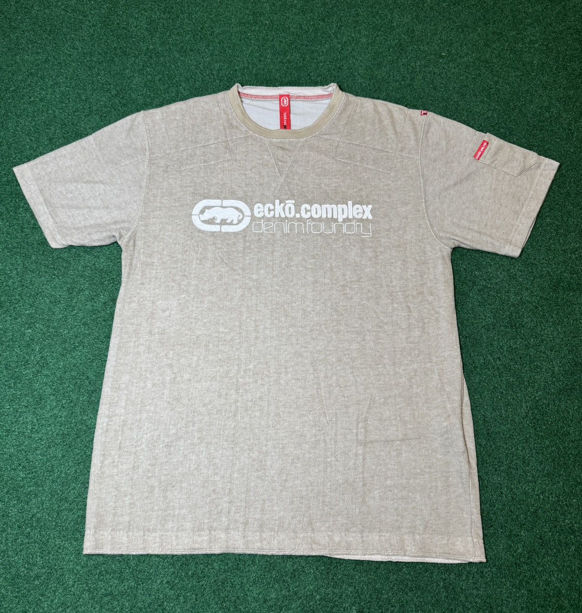 Ecko Unltd. × Vintage Y2L Ecko UNLTD Denim Baggy Hip Hop Biege Sand T Shirt Size US L / EU 52-54 / 3 - 1 Thumbnail