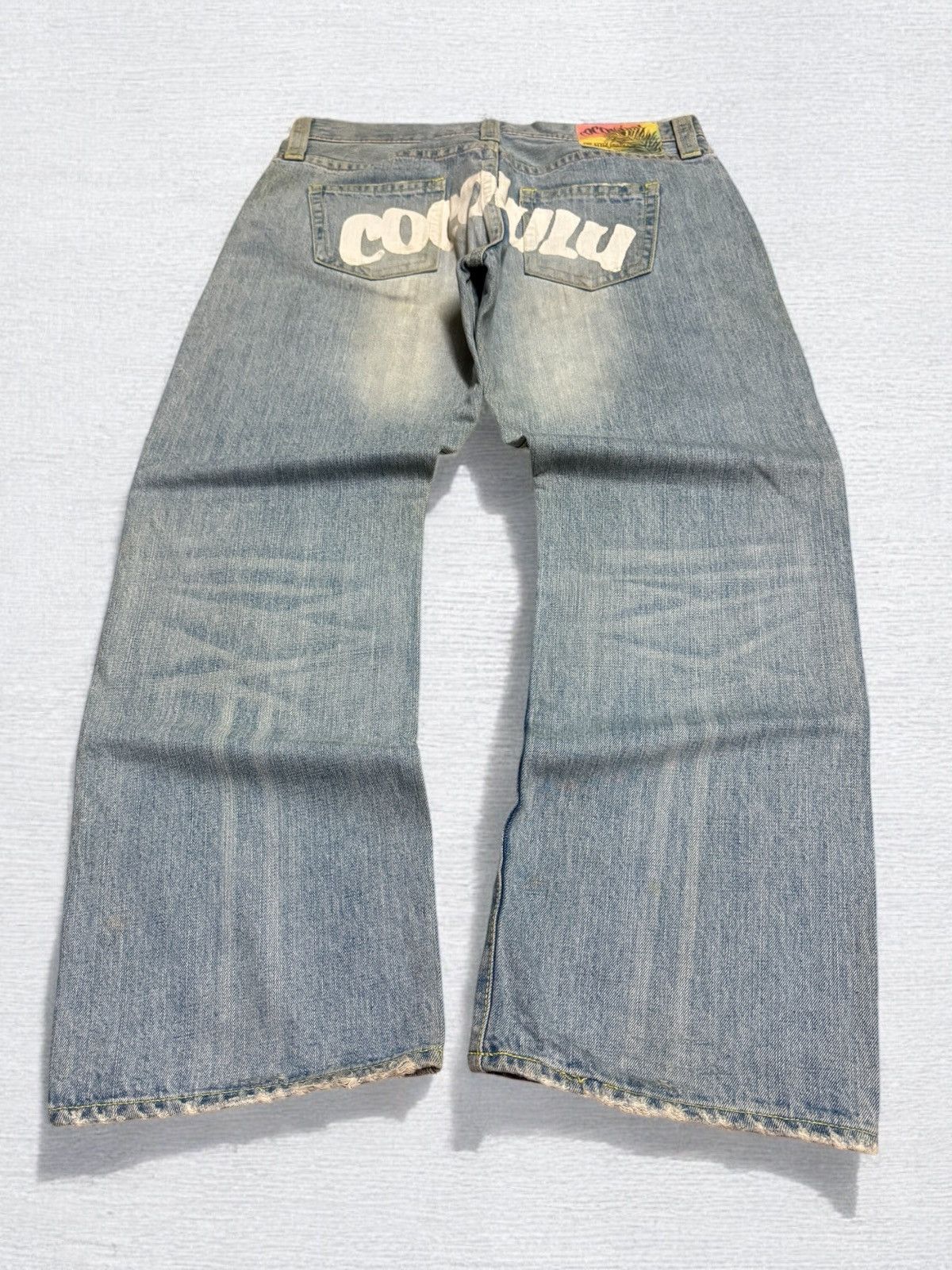 Japanese Brand COCOLULU Printed Washed Blue Yellow Stitching Daicock Denim Size US 34 / EU 50 - 1 Thumbnail