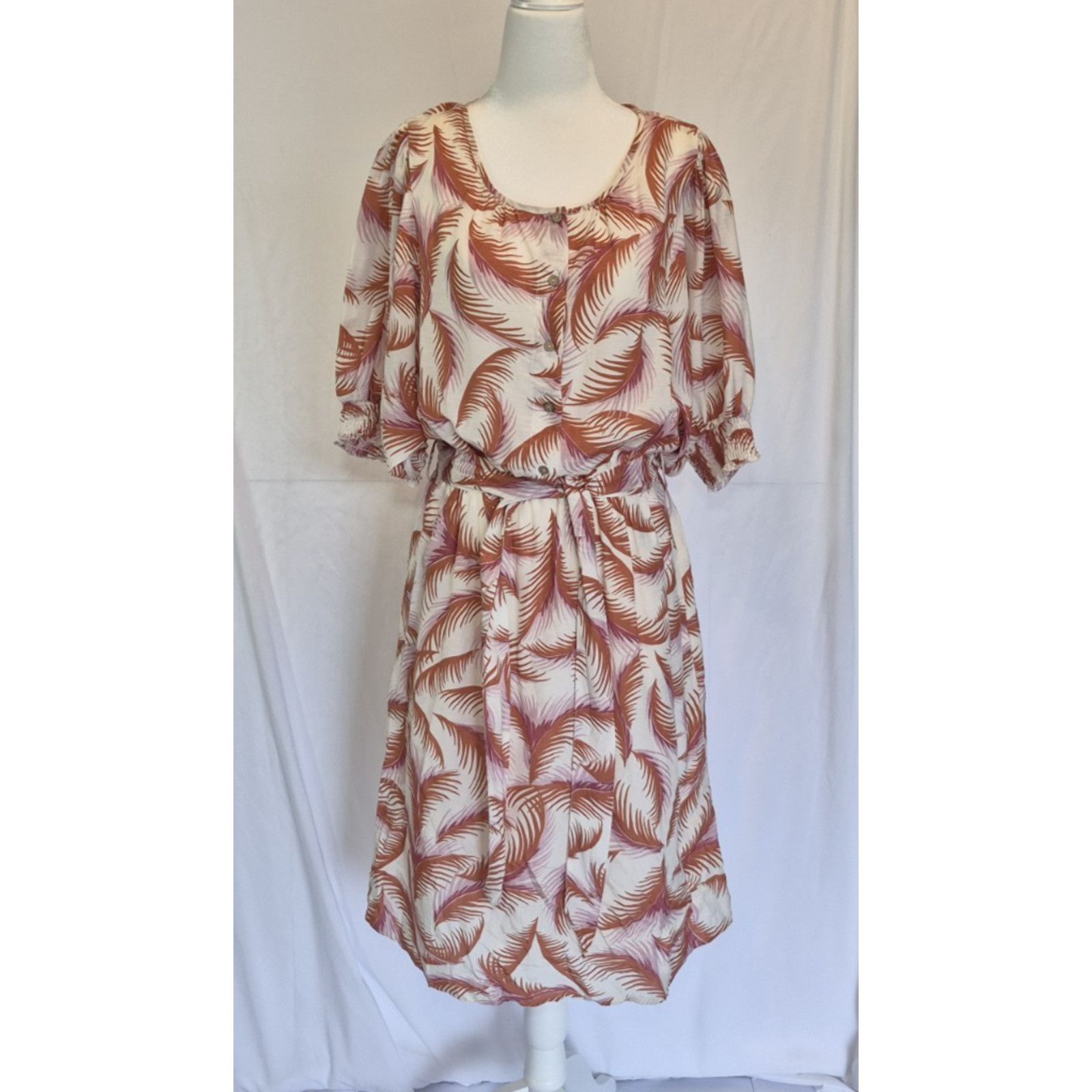 Anthropologie Anthropologie Orange & Pink Nicole Palm Shirtdress Medium Size M / US 6-8 / IT 42-44 - 3 Thumbnail