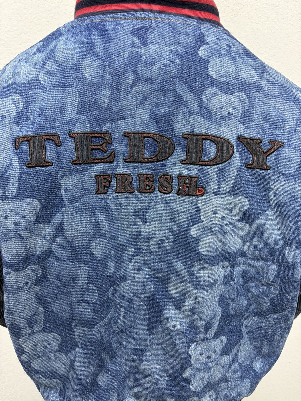 Teddy Fresh Teddy Fresh Denim Varsity Jacket Hybrid All-Over Bear Print Size US L / EU 52-54 / 3 - 11 Thumbnail