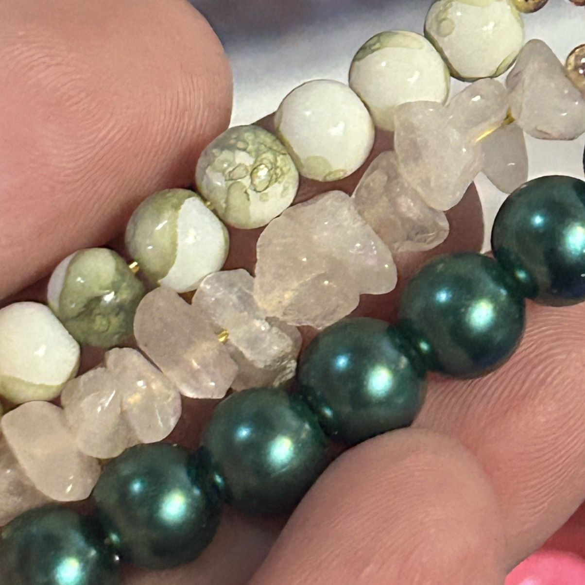 Handmade Handcrafted triple row bar stone pearl necklace Size ONE SIZE - 7 Thumbnail