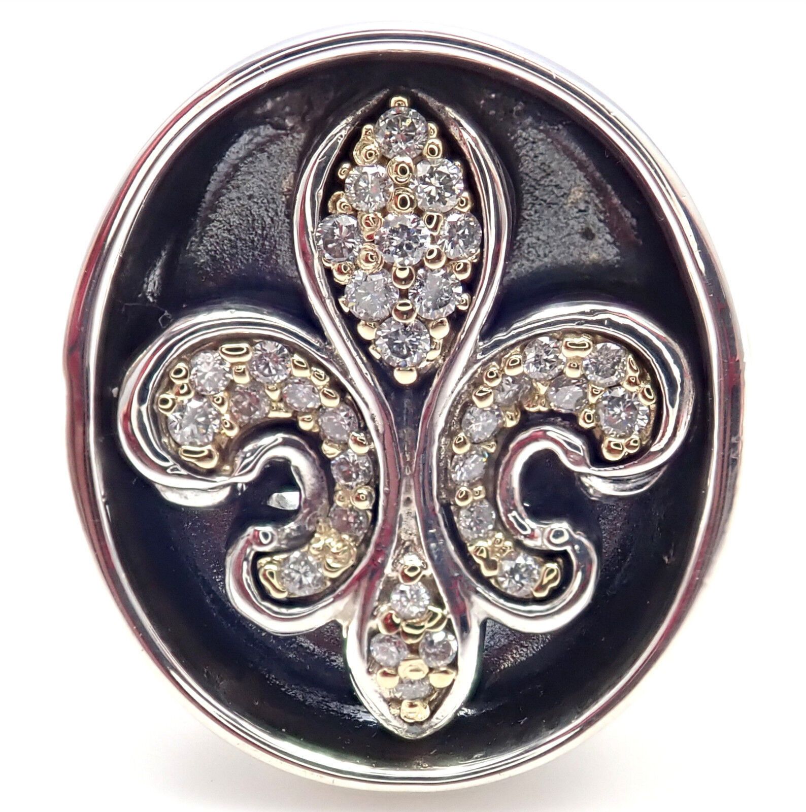 Yellow Gold And Sterling Silver Fleur De Lis Diamond Ring