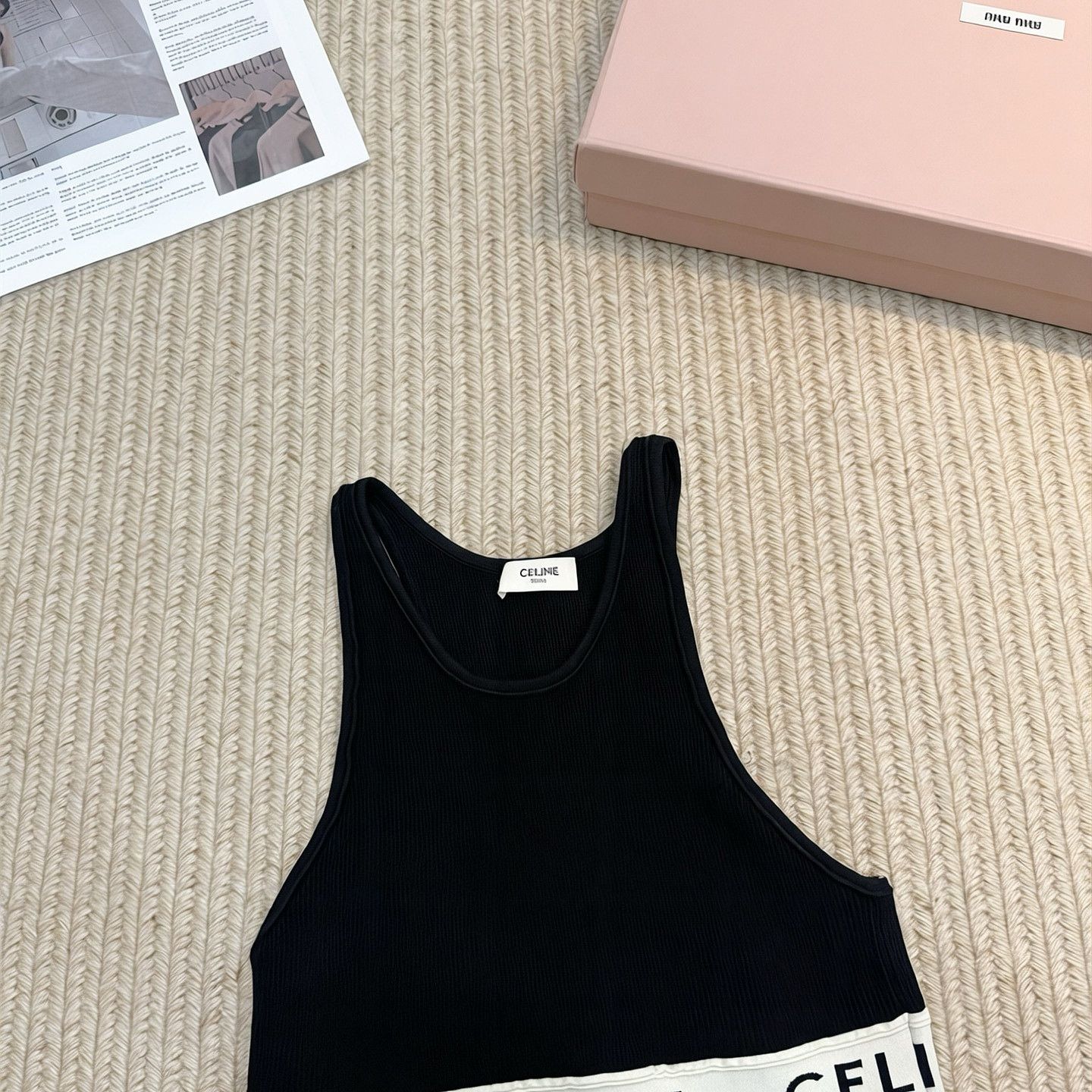 Celine CELINE Logo Hem Ribbed Crop Top Size M Size M / US 6-8 / IT 42-44 - 1 Thumbnail