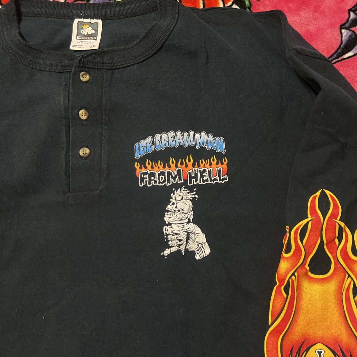 Harley Davidson 1995 Biker Flame Long Sleeve Henley Ice cream man from hell Size US XXL / EU 58 / 5 - 2 Thumbnail