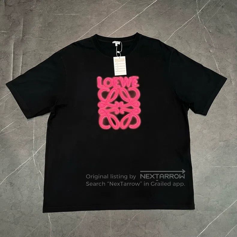 Loewe Fluorescent Pink Embroidered Logo Short Sleeve