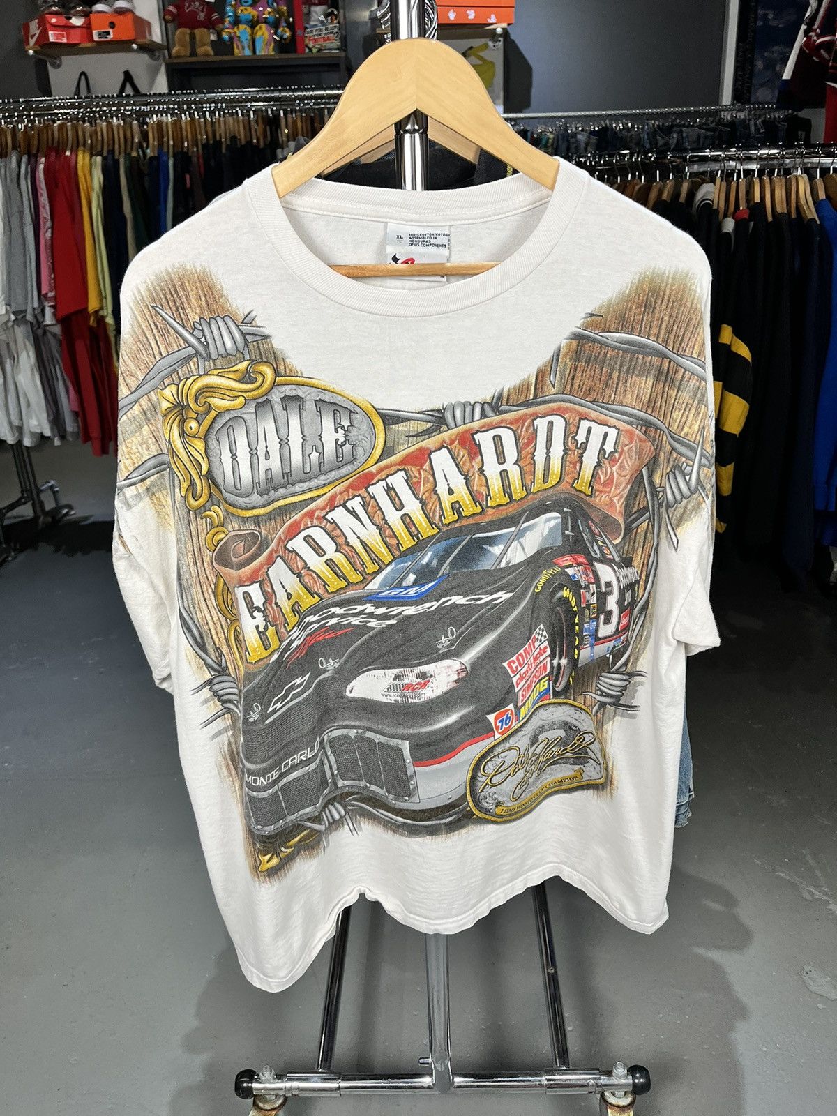 image of 90's Dale Earnhardt Nascar Racing All Over Print Tee in White, Men's (Size XL)