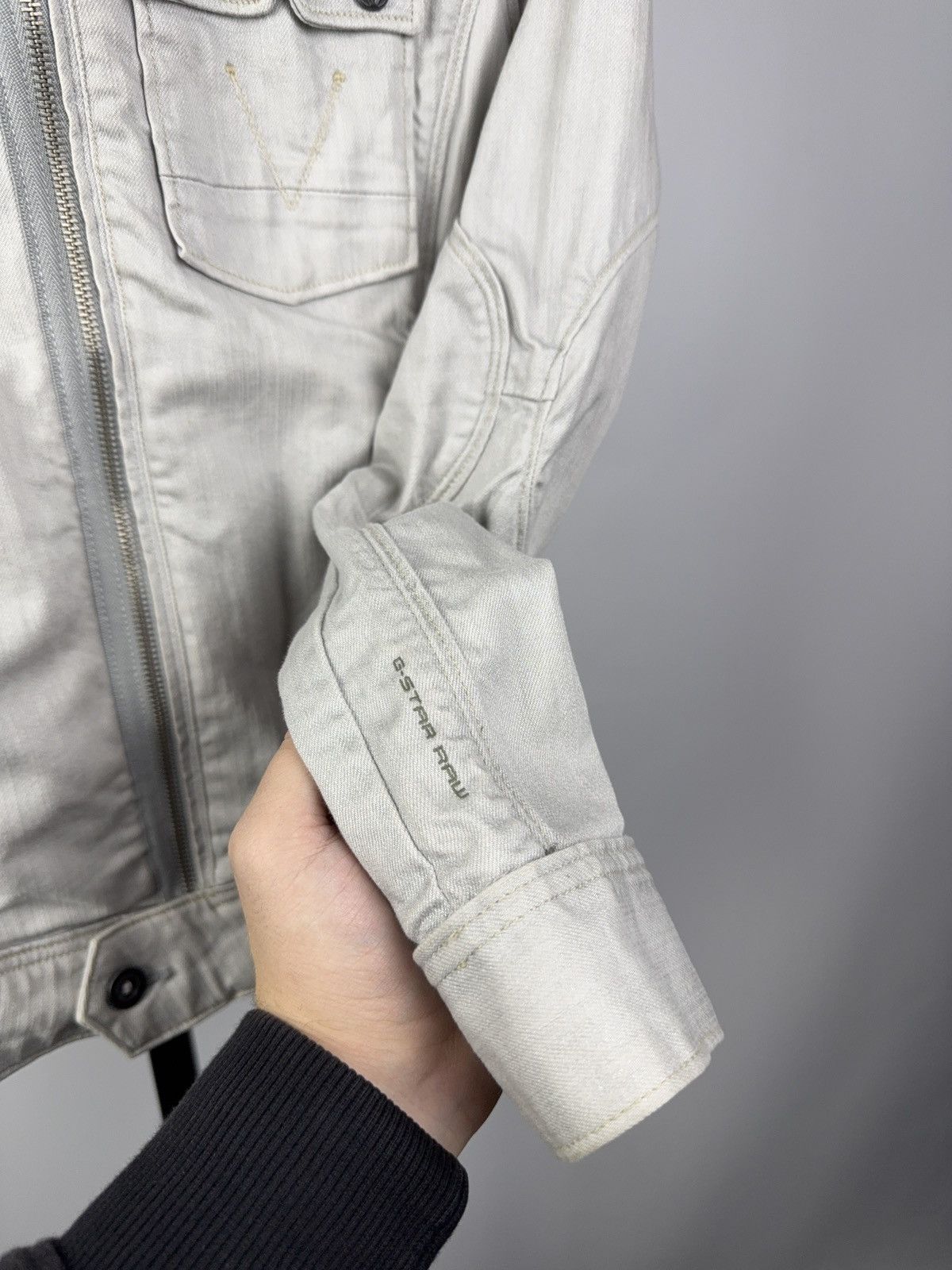 G-Star Avant Garde 00s G-Star RAW 96 White Moto Denim Jacket Y2K Size S / US 4 / IT 40 - 8 Thumbnail