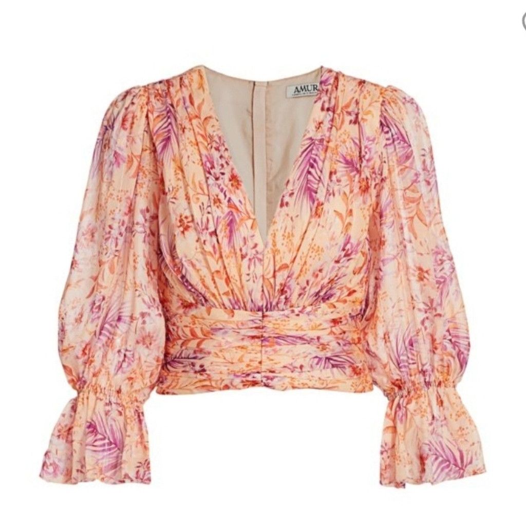 Amur EUC Amur Gitana Floral Silk Cropped Blouse Size S / US 4 / IT 40 - 2 Thumbnail
