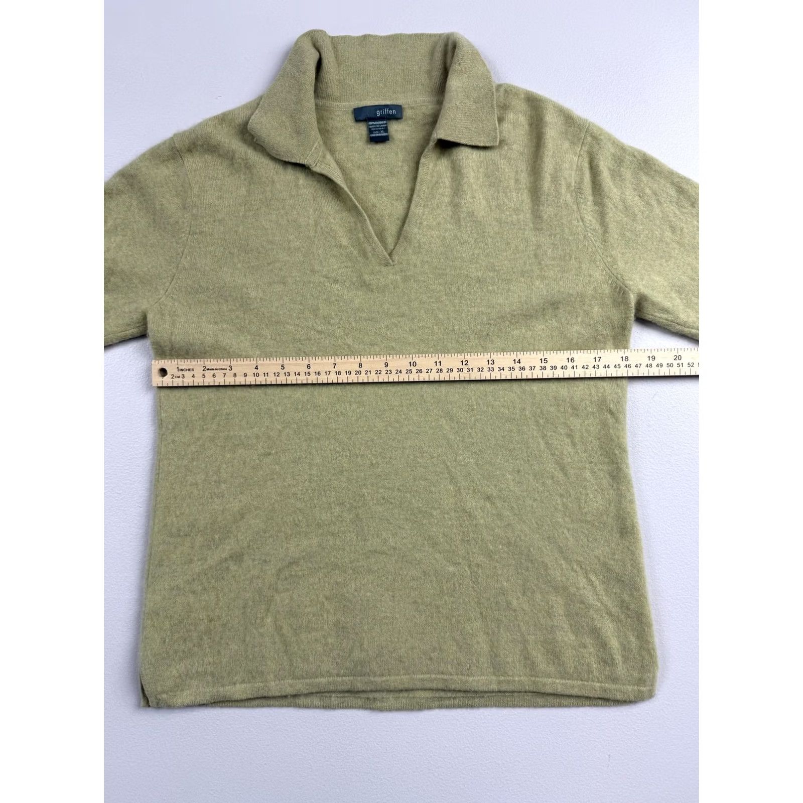 Vintage Griffen Sweater Womens XL Green 100% Cashmere Pullover Knit Collared Lightweight Slim Knit Pullover Long Sleeve Size XL / US 12-14 / IT 48-50 - 5 Thumbnail