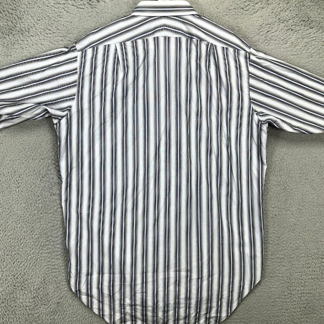 Vintage T.M. Lewin Dress Shirt Men 17.5-38 Light Blue Black Stripe Button Up Regular Fit Shirt Mens Long Sleeve Cotton Striped French Cuff Size 48R - 3 Thumbnail