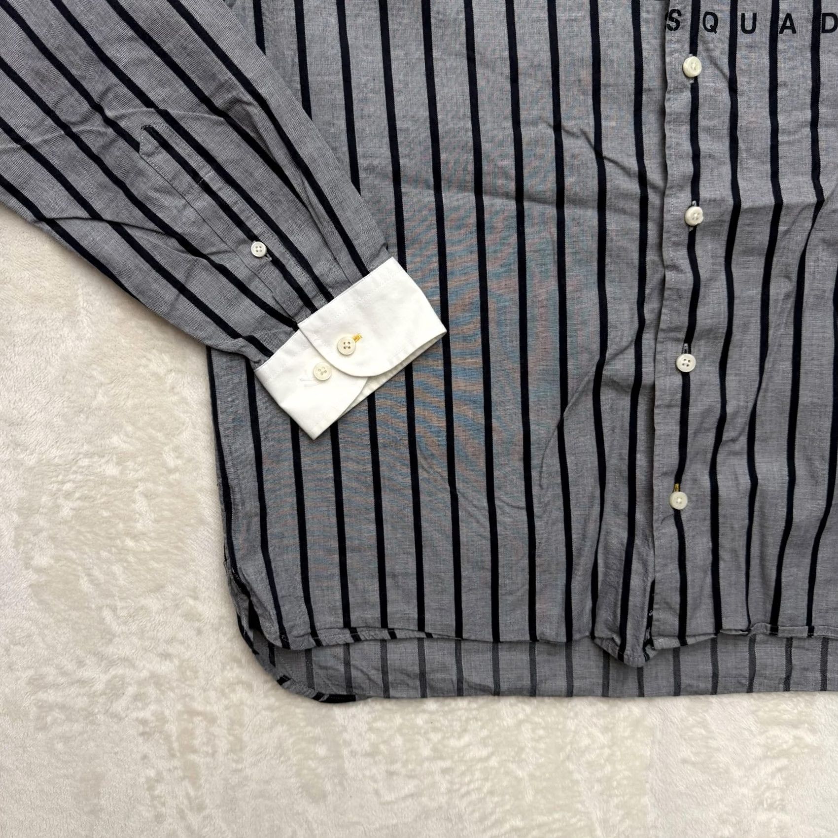 McGregor McGregor Shirt Mens XL Gray Navy Striped Button-Down Button Embo​idered Patch Cotton Wool Size US XL / EU 56 / 4 - 6 Thumbnail