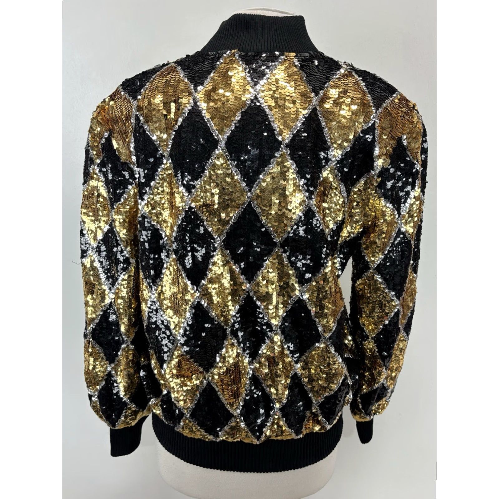 Vintage VINTAGE Laurence Kazar Bomber Jacket Women Small Black Gold Sequin 80s Glam Rock Readouts Size S / US 4 / IT 40 - 3 Thumbnail