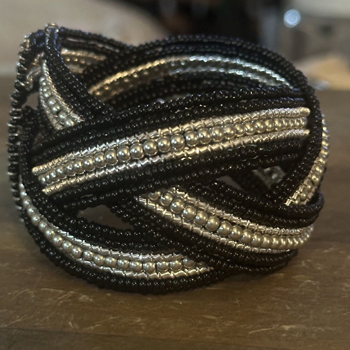 Other Black and silver beaded braid cuff bracelet Size ONE SIZE - 4 Thumbnail