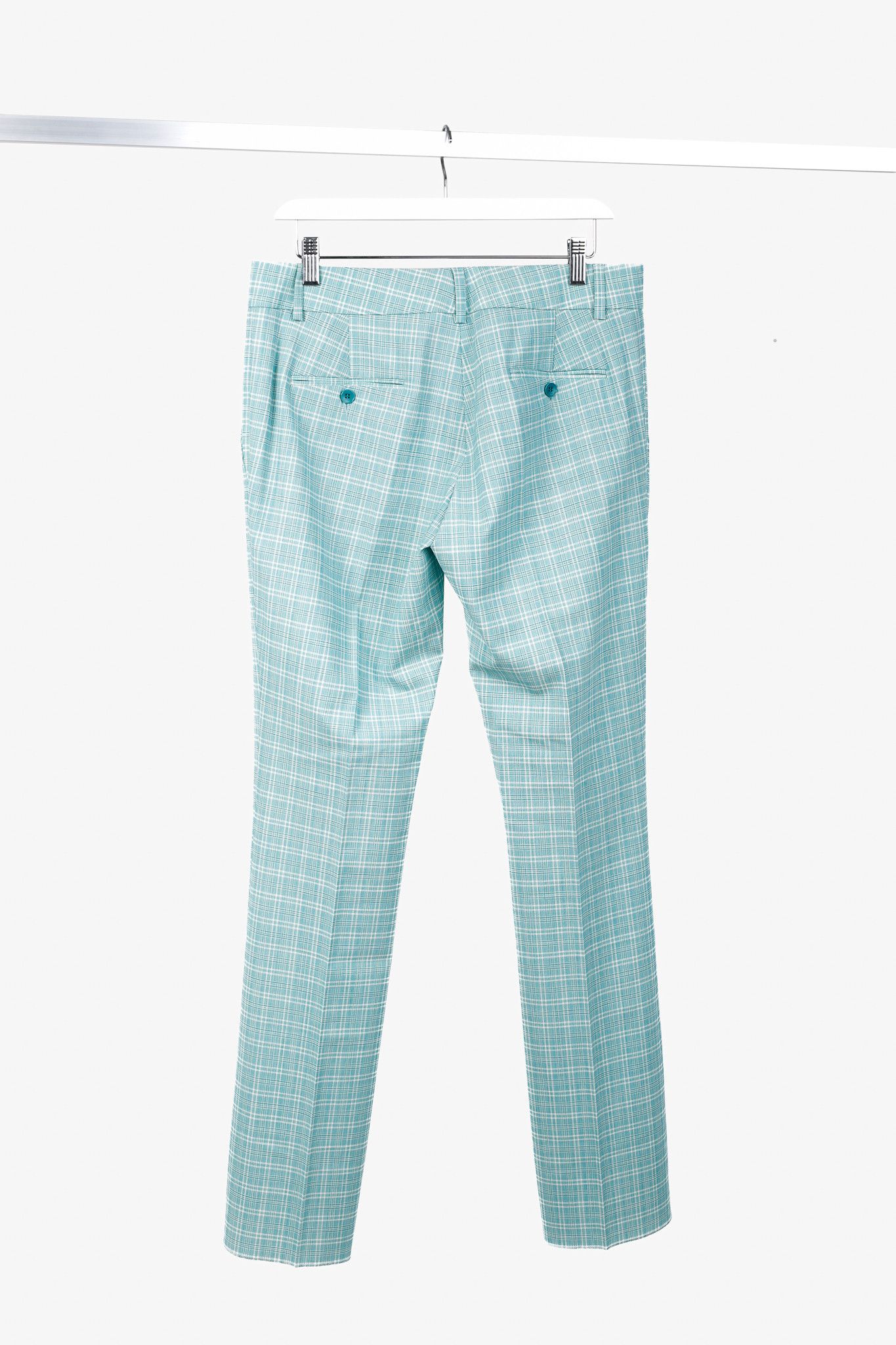Etro Etro Teal Plaid Wool Straight-Leg Trousers Size 33" - 2 Thumbnail
