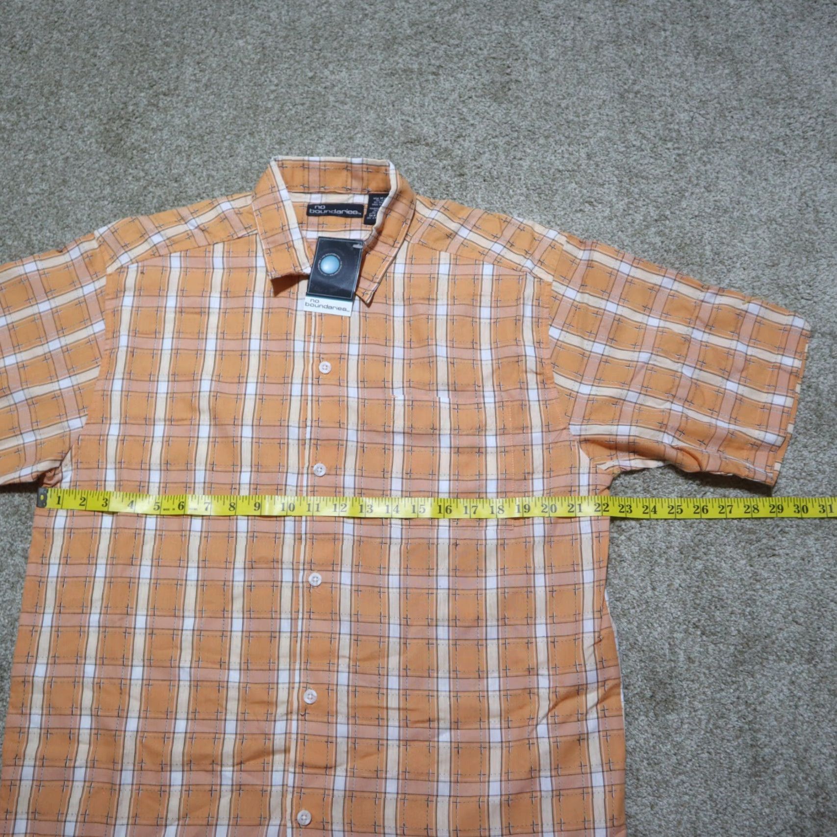 Vintage No Boundaries Shirt Adult M Orange Plaid Short Sleeve Button-Up 100% Cotton Casual Mens Size US M / EU 48-50 / 2 - 4 Thumbnail