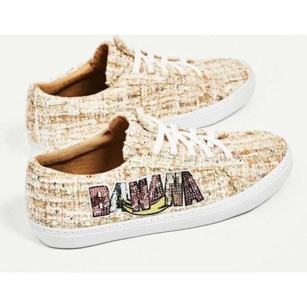 Zara Zara Tweed Sequins Banana Embellished Sneakers Women 5 US EU Size US 5 / IT 35 - 1 Thumbnail