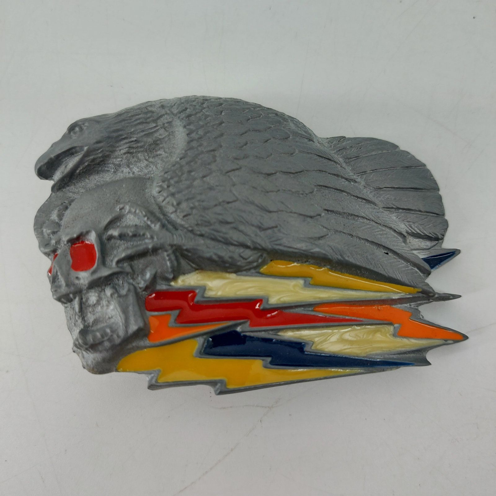 Vintage Biker Skull Eagle Lightning Bolt Belt Buckle Enamel Skeleton Size ONE SIZE - 6 Thumbnail