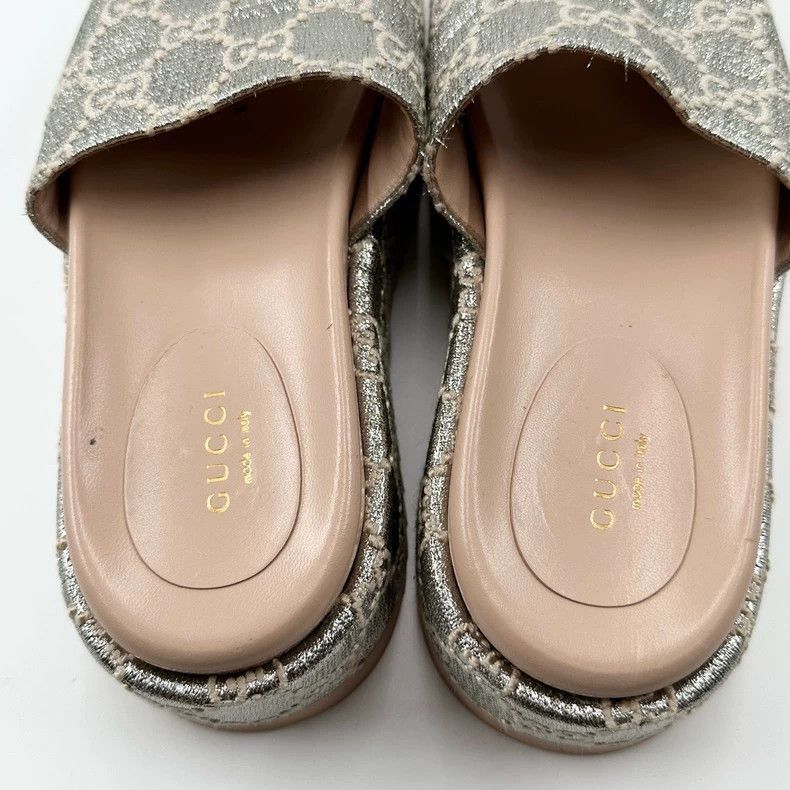 Gucci Gucci Double G Logo Silver Slide Sandals-2505 Size US 4.5 / IT 34.5 - 5 Thumbnail