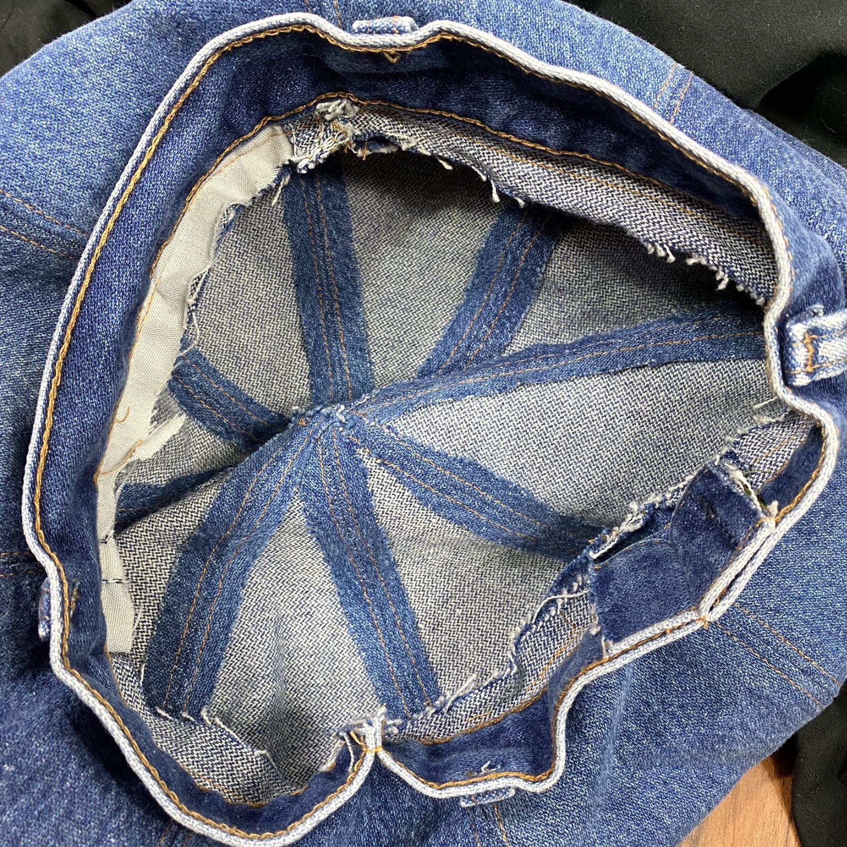 Denime VINTAGE 1970s Denim Brimless 8 Point Hat Handmade From Redline Levis Hat Mens Denim 1970s Redline Levis Holiday Size ONE SIZE - 2 Thumbnail