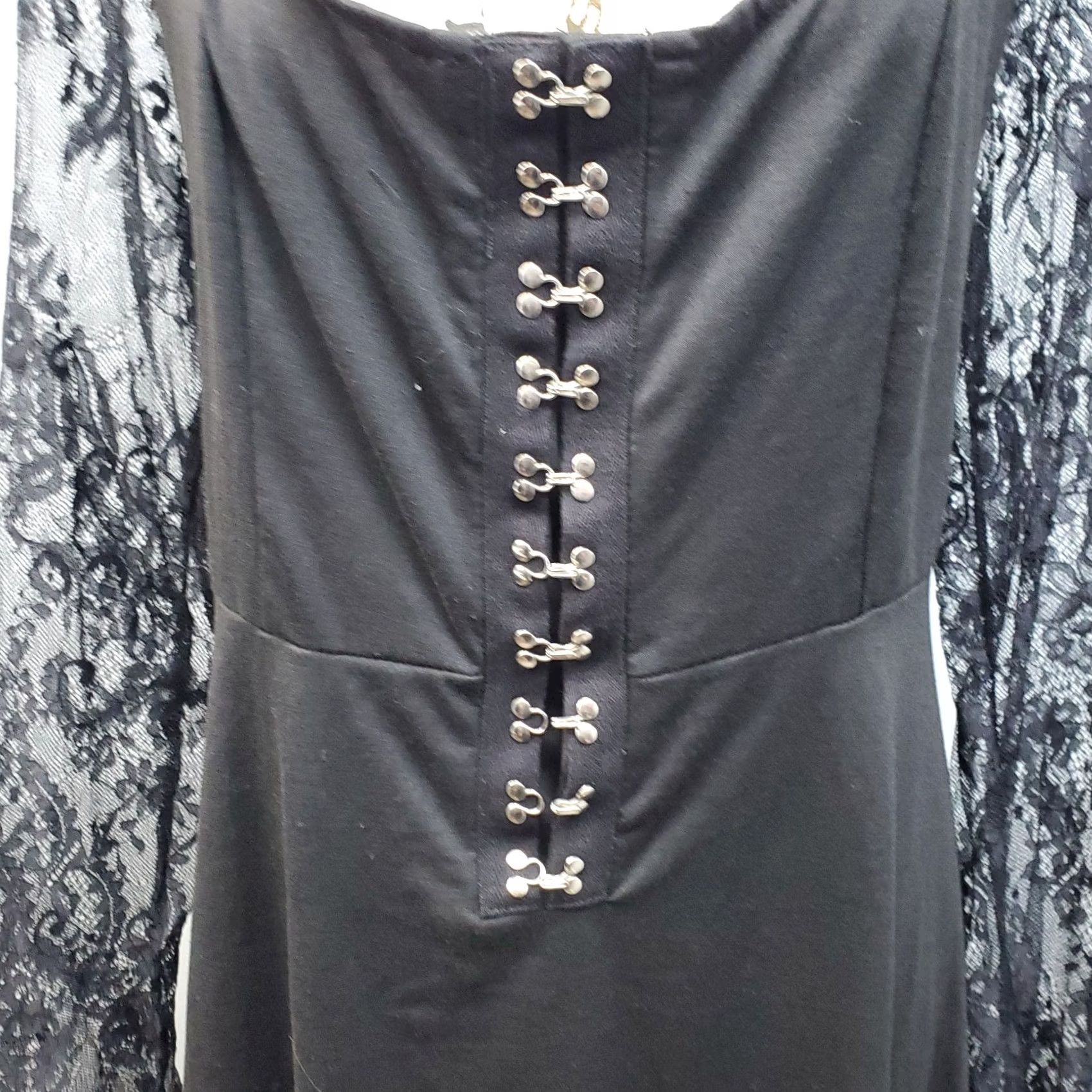 Vintage Nextmia Sheath Dress Women Size 16 Black Choker Neck Hook & Eye Front Lace Up Back Casual Sleeve Knee Length Formal Party Dress Size XXL / US 16-18 / IT 52-54 - 7 Thumbnail