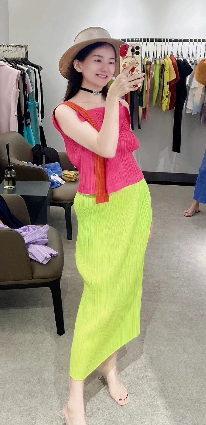 Issey Miyake Issey Miyake size:3 Light green pleated skirt Size 23" - 3 Thumbnail