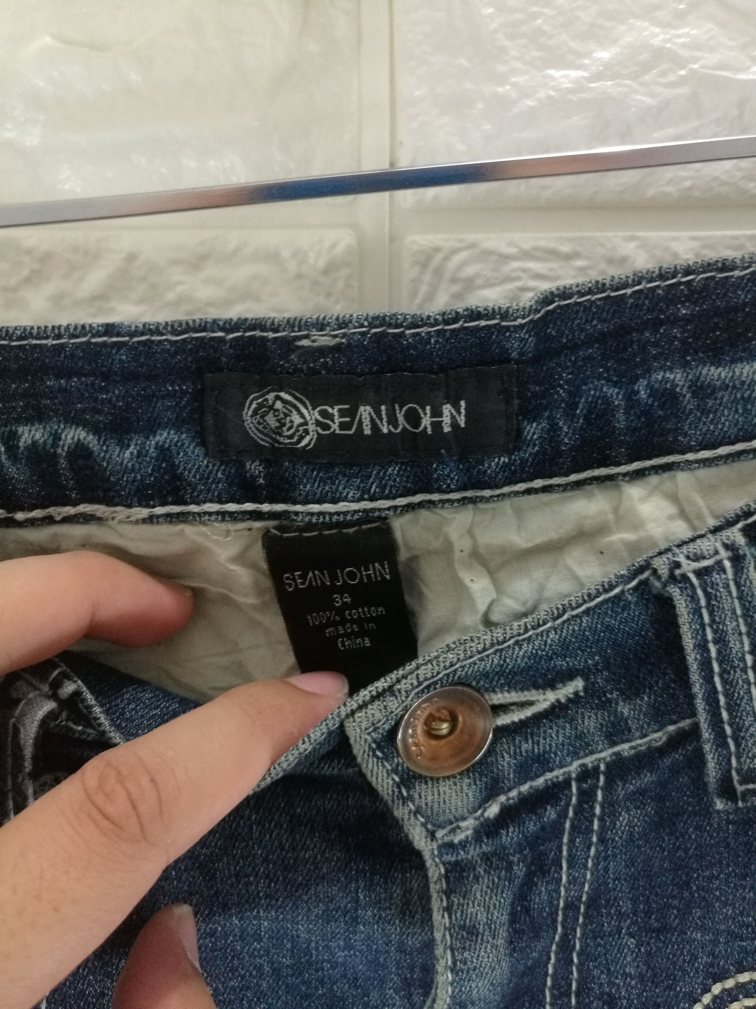 Sean John Sean John Big Logo Distressed Design Jeans Rusty Blue Denim Size US 34 / EU 50 - 10 Thumbnail