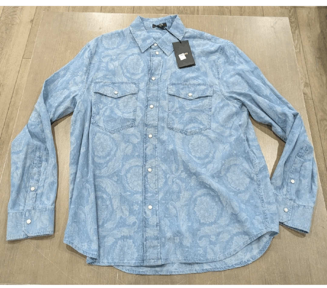 Versace VERSACE Baroque Cotton LS Button Up Shirt Light Blue 50 Size US M / EU 48-50 / 2 - 1 Thumbnail