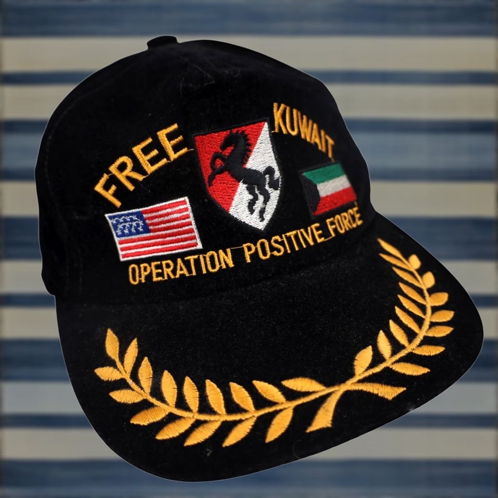 Velvet VINTAGE Military Free Kuwait Operation Positive Force Hat Black Men's OS Snapback Size ONE SIZE - 1 Thumbnail