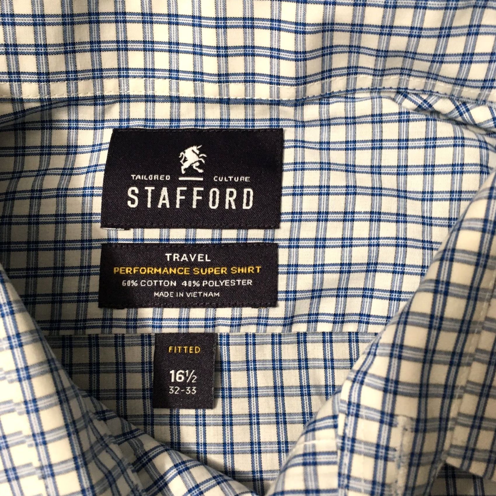 Stafford Stafford Dress Shirt Mens 16.5 32/33 Button Up Blue Cotton Polyester Regular Long Sleeve Collared Spread Vintage No Size 46R - 2 Thumbnail