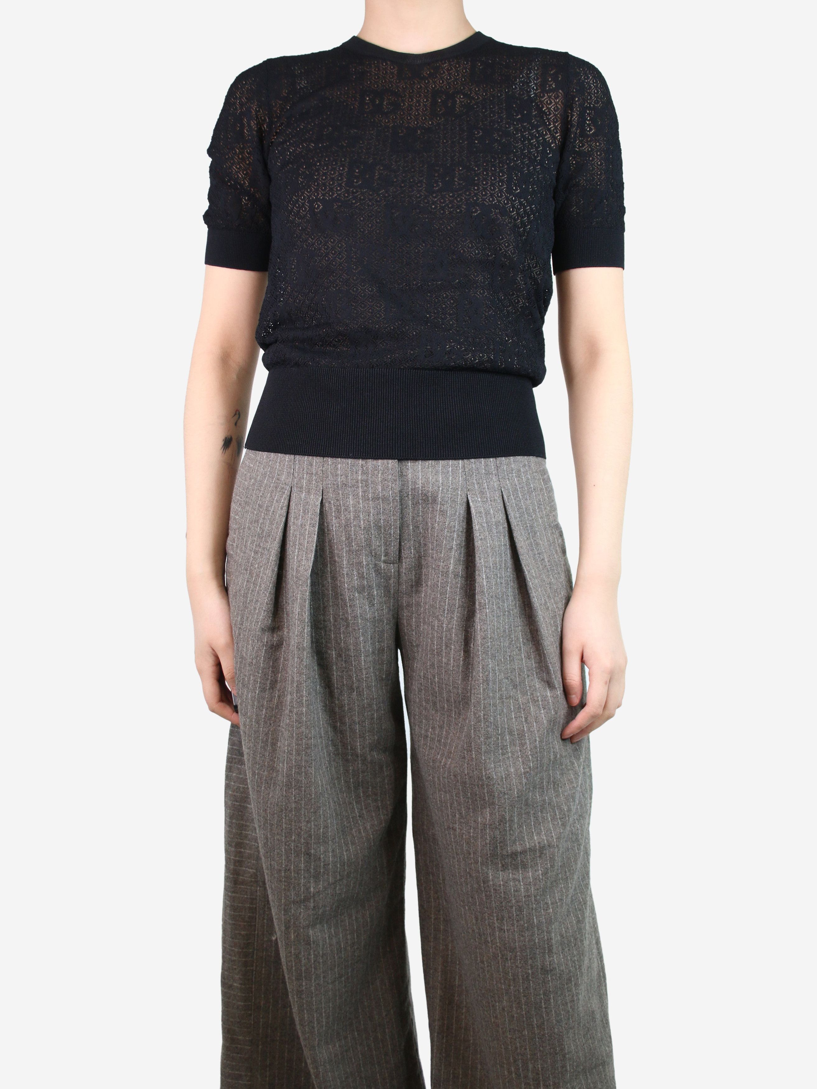 image of Dolce Gabbana Black Lace Logo Top - Size Uk 10, Women's