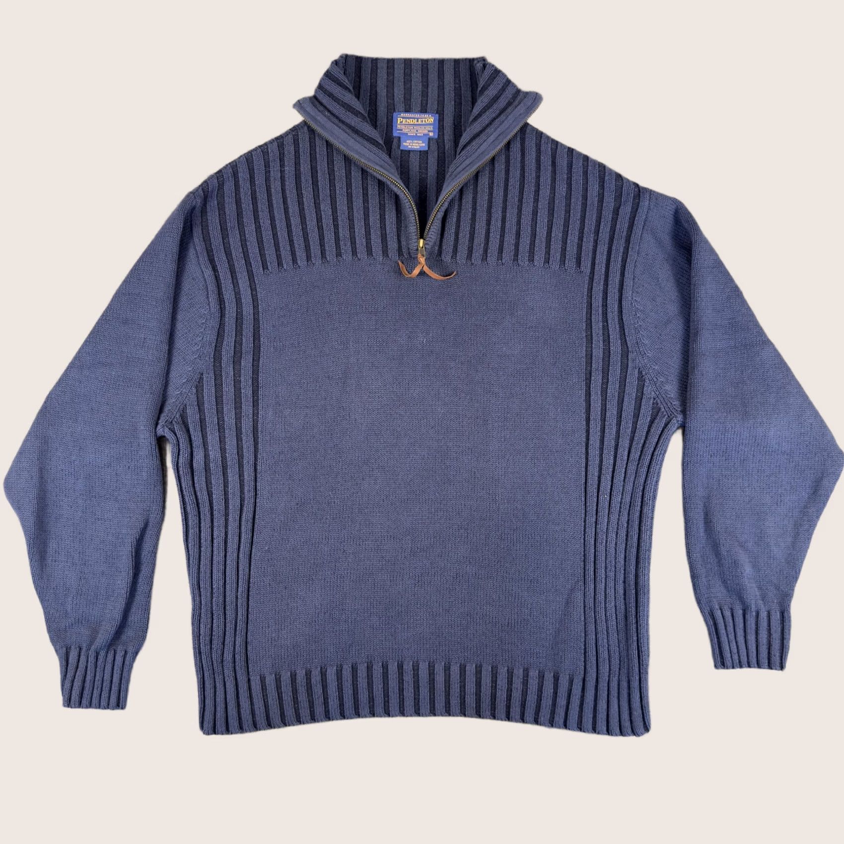 Pendleton Pendleton Sweater Mens Large Blue 1/4 Zip Cotton Mock Neck Pullover Knit Size US L / EU 52-54 / 3 - 1 Thumbnail
