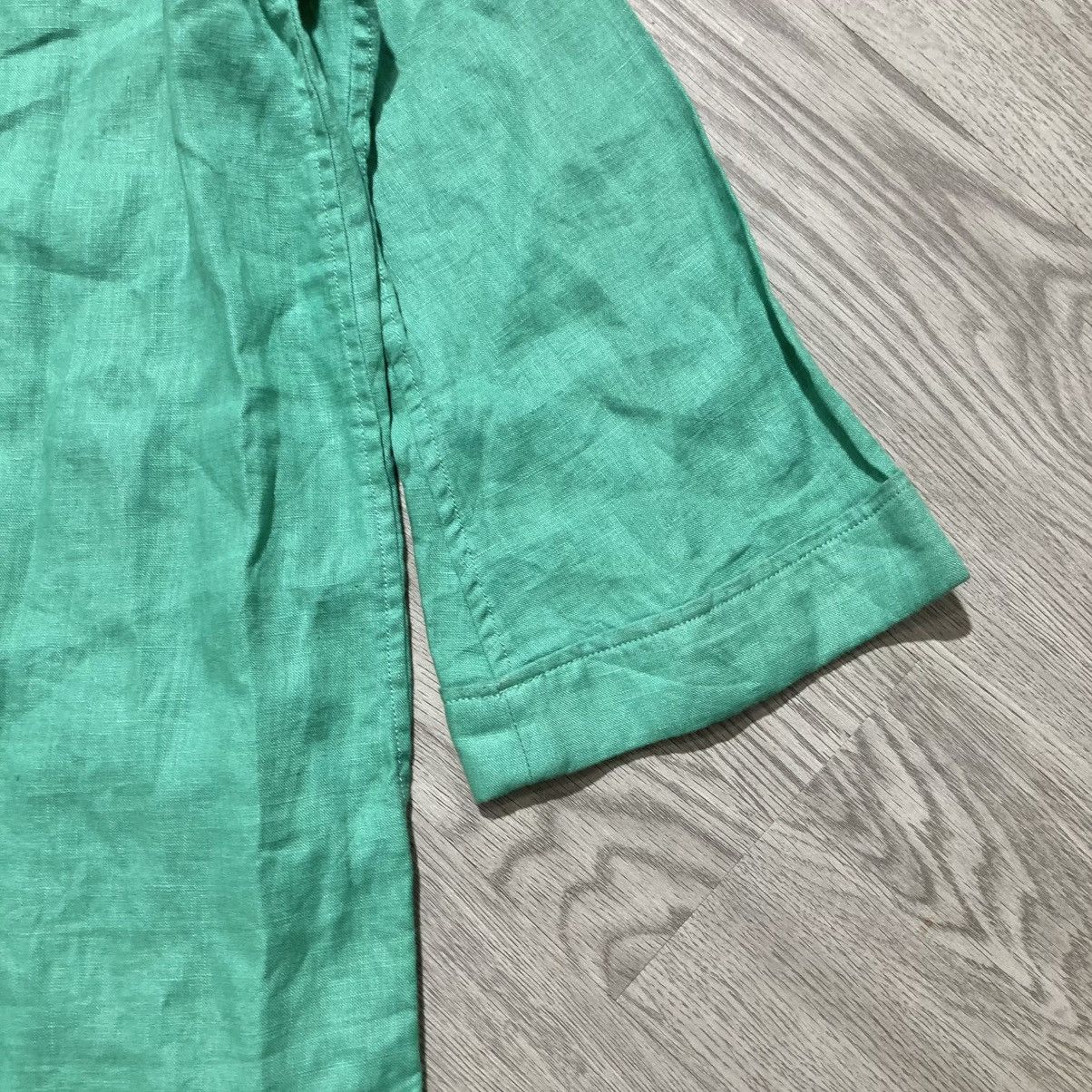 Japanese Brand 2000s Beams Heart Collar Overhead Linen Shirt Green Designer Size M / US 6-8 / IT 42-44 - 15 Thumbnail