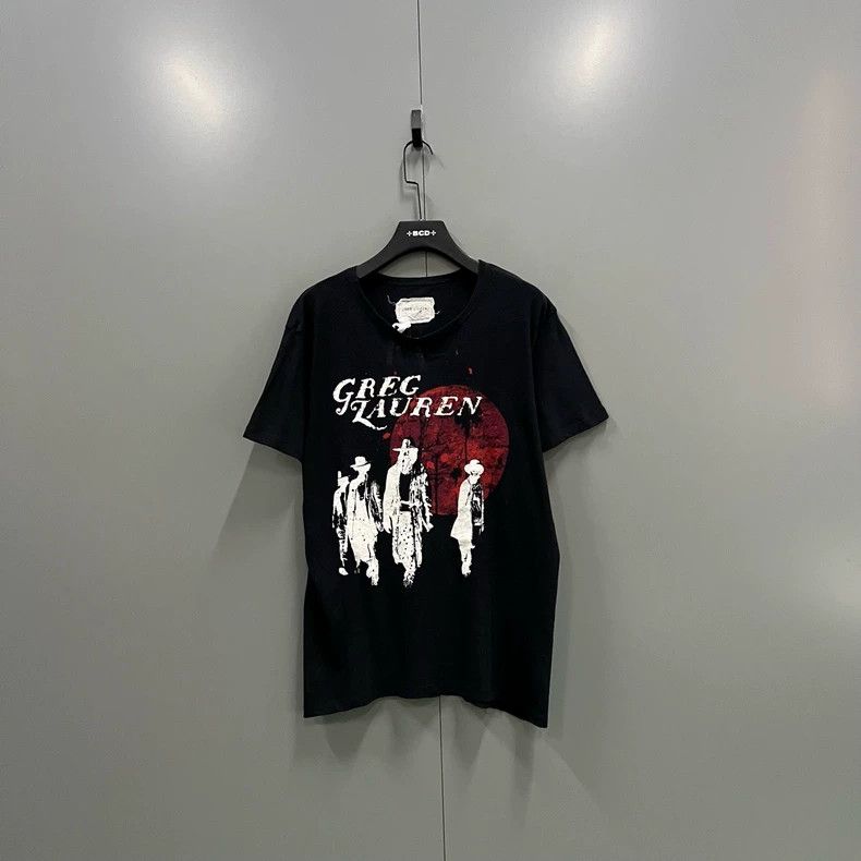 greg lauren Black distressed printed short sleeved shirt 25