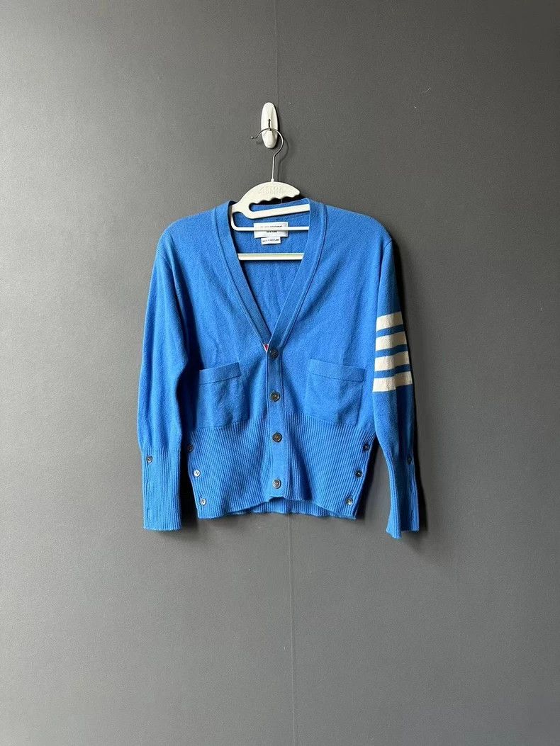 Thom Browne Blue Cashmere Cardigan by Thom Browne-dmc Size US M / EU 48-50 / 2 - 1 Thumbnail