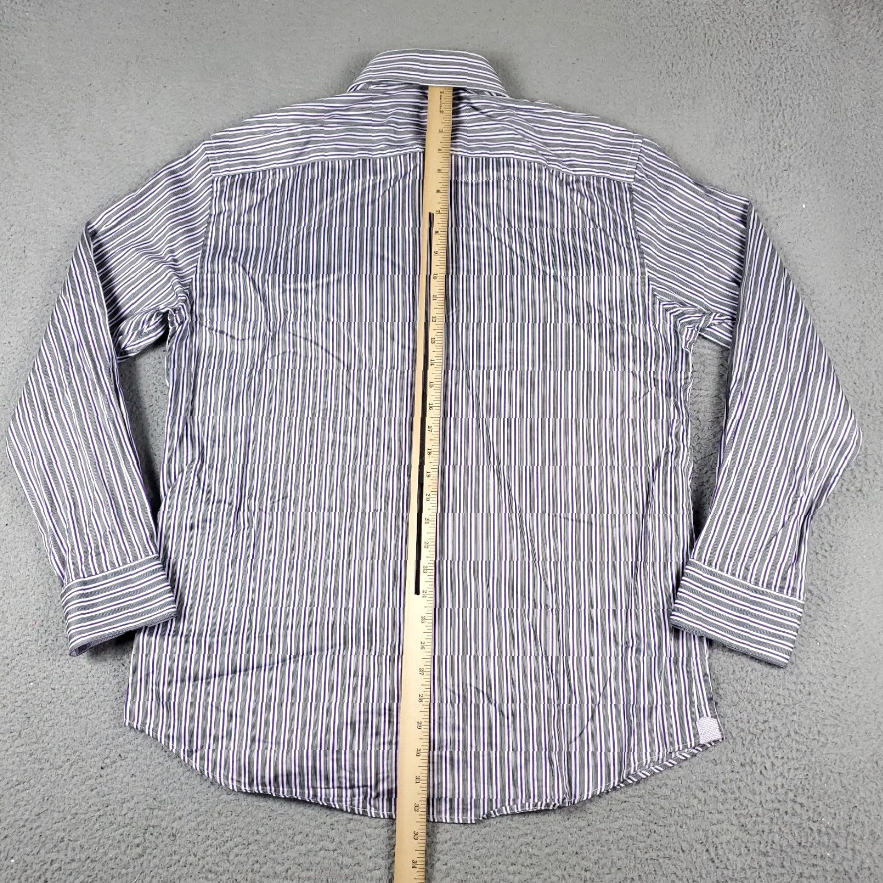 BUGATCHI Bugatchi Uomo Dress Shirt Mens 17.5 Purple Striped Button Up Long Sleeve Size 46R - 3 Thumbnail
