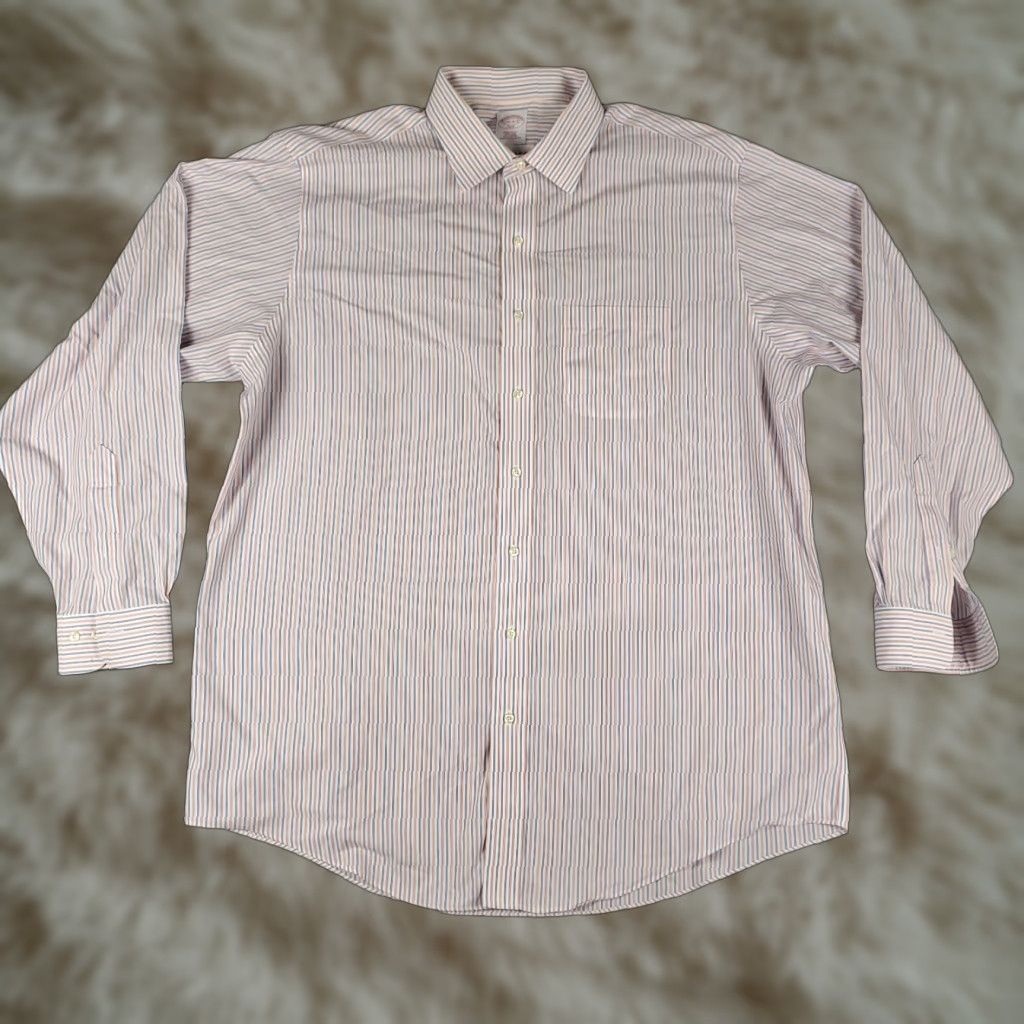 Brooks Brothers Brooks Brothers Dress Shirt Mens Regular 17.5 Blue Striped Long Sleeve Button Up Size 46R - 1 Thumbnail