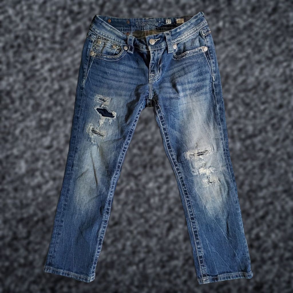 Miss Me Miss Me Signature Bedazzled Crop Jeans Women's Size 27 Medium Wash Blue Denim Size 27" / US 4 / IT 40 - 1 Thumbnail