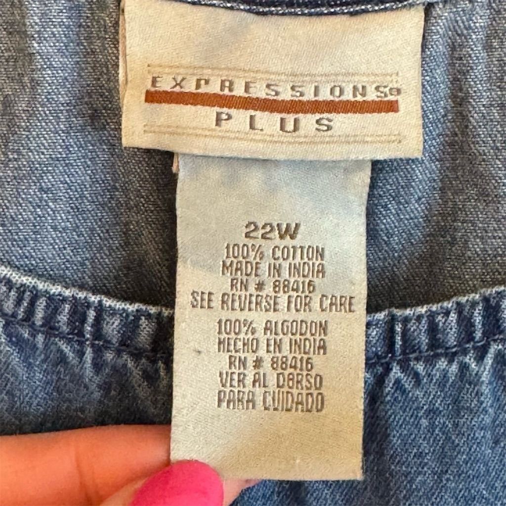 Other Expressions Plus 22W Denim Dress Blue American Flag Sleevel Size XXL / US 16-18 / IT 52-54 - 5 Thumbnail