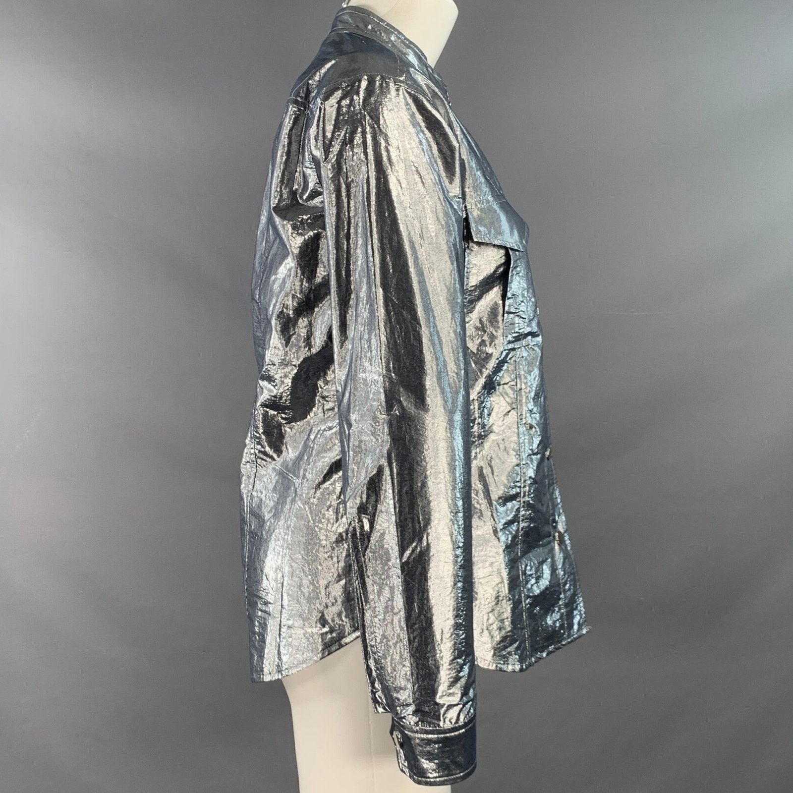 A.L.C. A.L.C. Metallic Silver Cotton Blend Snaps Collarless Jacket Size S / US 4 / IT 40 - 2 Thumbnail