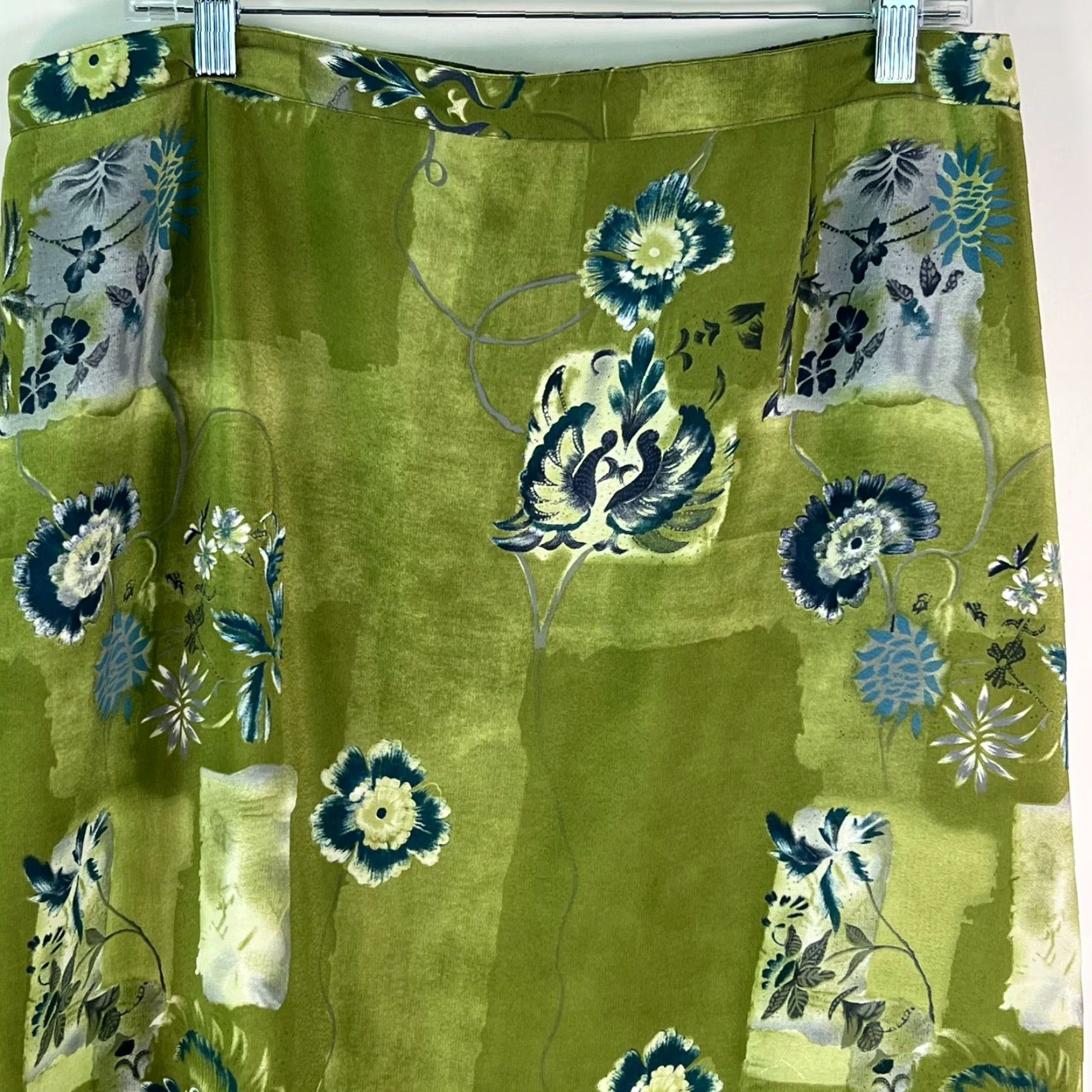 Vintage Tribal Womens Skirt Sz 16 Green Floral Flat Front Side Zipper Straight & Pencil Size 38" / US 16 / IT 52 - 3 Thumbnail