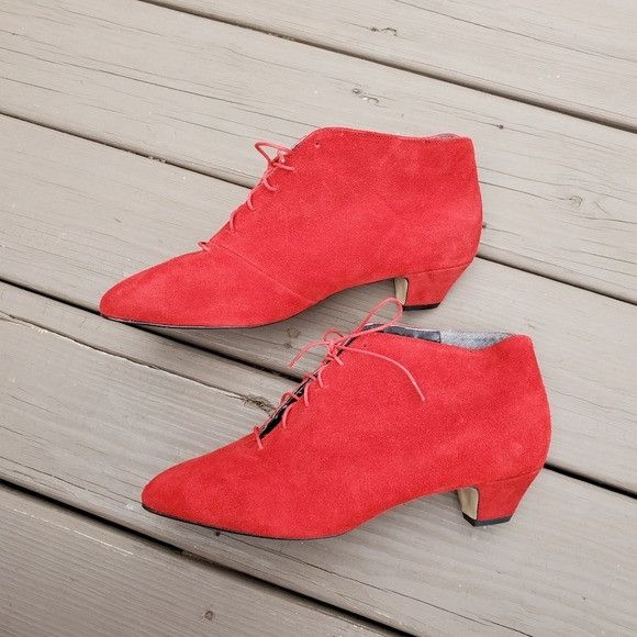 Vintage Vintage 80s Red Suede Leather Retro Pin Up Girl Lace-up Boot Size US 11 / IT 41 - 4 Thumbnail