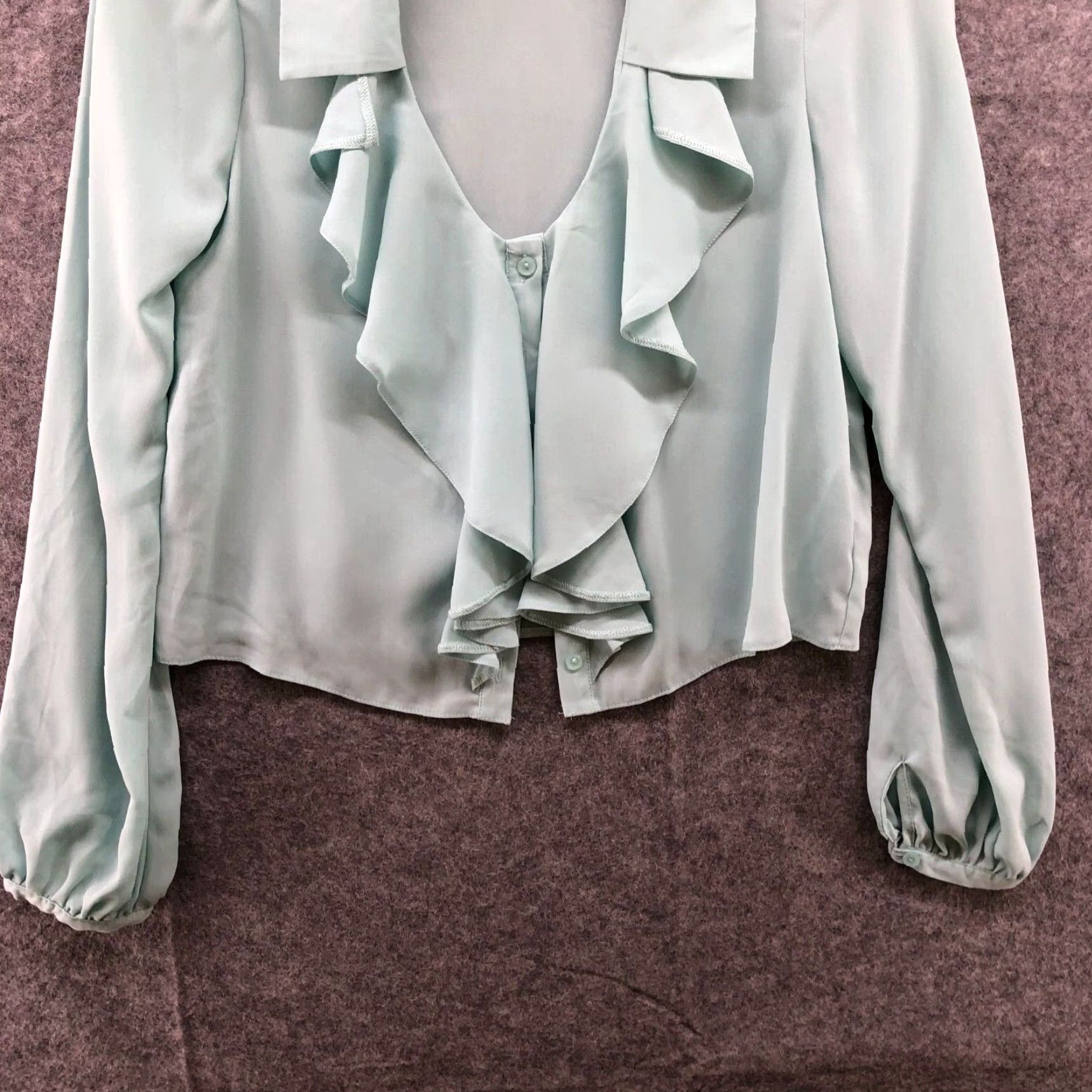 Asos ASOS Blouse Womens XS Blue Long Sleeve Chiffon Ruffle V-Neck Button Front Size XS / US 0-2 / IT 36-38 - 4 Thumbnail