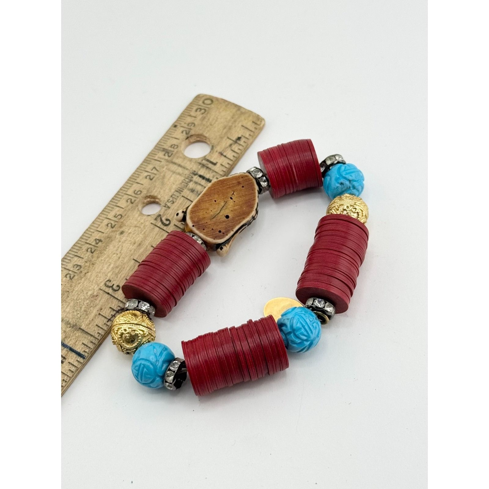 Vintage Vintage record bead rhinestone Buddha stretch bracelet Size ONE SIZE - 4 Thumbnail